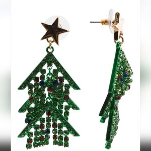 Betsey Johnson Festive Green Christmas Tree Earrings NWT